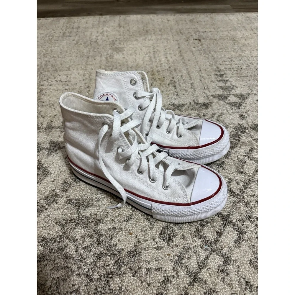 Girls High Top White Platform Converse Shoes Size 2.5